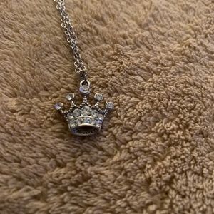 Silver tone Princess Crown Necklace with rhi…